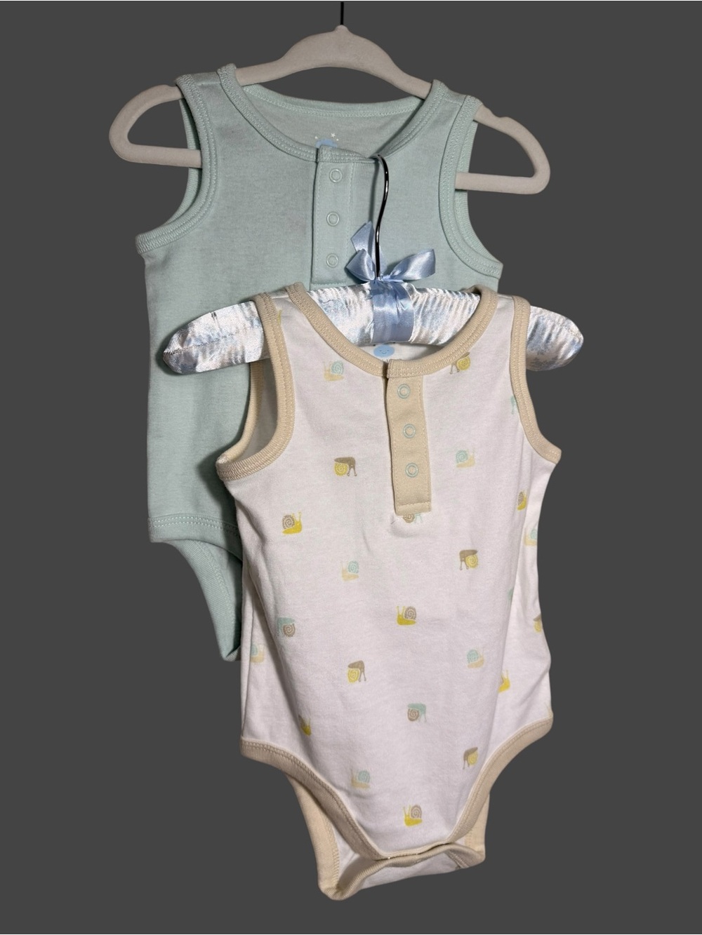 Cloud Island Sleeveless Onesie Set in Sage Green and Cream with Yellow Accents